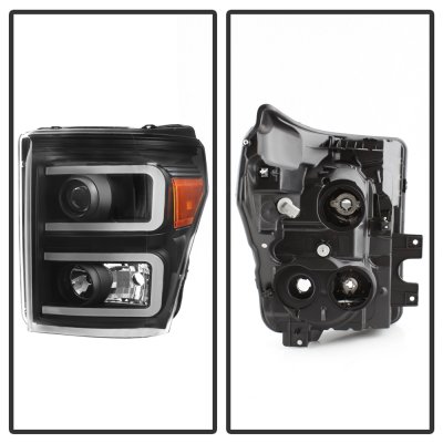 Ford F450 Super Duty 2011-2016 Black LED Tube Projector Headlights DRL