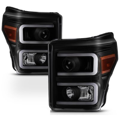 Ford F350 Super Duty 2011-2016 Black Smoked LED DRL Projector Headlights