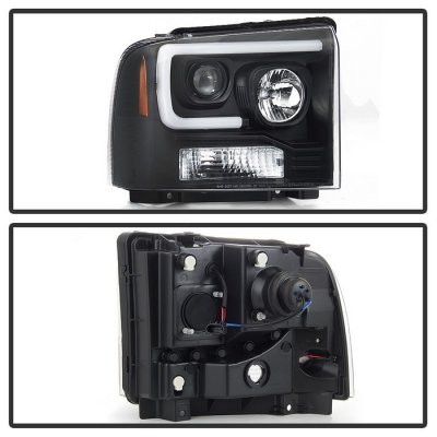 Ford F450 Super Duty 2005-2007 Black Tube DRL Projector Headlights