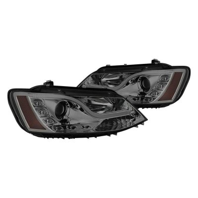 VW Jetta Sedan 2011-2014 Smoked LED DRL Halogen Projector Headlights