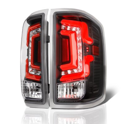 Chevy Silverado 2014-2018 Black Custom LED Tail Lights Red Tube