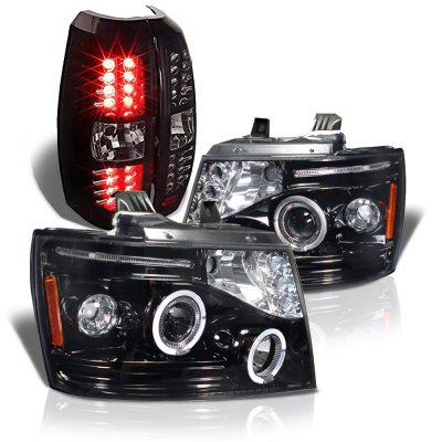 Chevy Avalanche 2007-2013 Black Halo Projector Headlights and LED Tail Lights