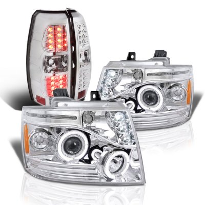 Chevy Avalanche 2007-2013 Clear Halo Projector Headlights and LED Tail Lights