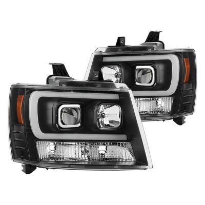 Chevy Avalanche 2007-2013 Black LED Tube DRL Projector Headlights