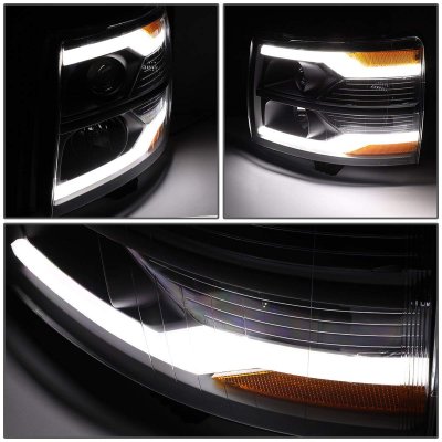 Chevy Silverado 2500HD 2007-2014 Black Facelift DRL Projector Headlights