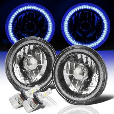 Jeep CJ7 1976-1986 Blue SMD Halo Black Chrome LED Headlights Kit