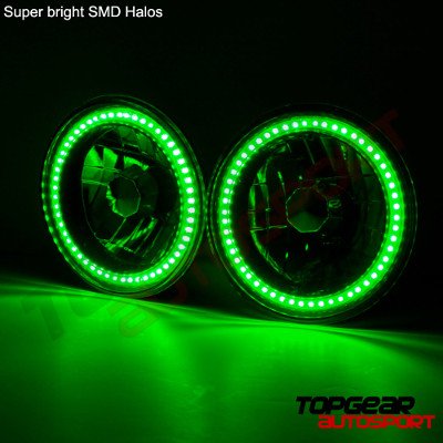 Chevy Blazer 1969-1979 Green SMD Halo Black Chrome LED Headlights Kit