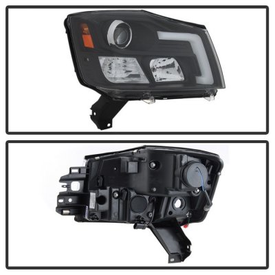 Nissan Armada 2004-2007 Black LED Tube DRL Projector Headlights