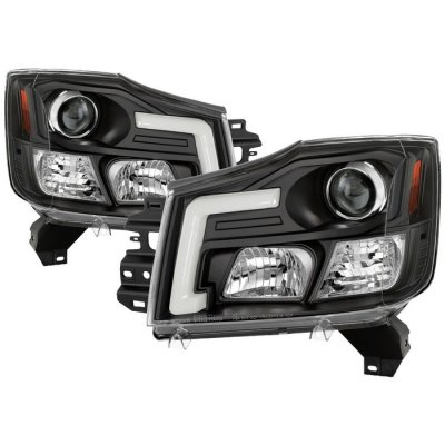 Nissan Armada 2004-2007 Black LED Tube DRL Projector Headlights