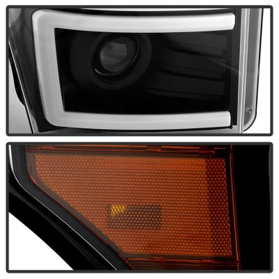 Ford F350 Super Duty 2011-2016 Black LED Tube DRL Projector Headlights