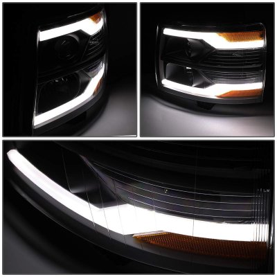 Chevy Silverado 2007-2013 Black Smoked Facelift DRL Projector Headlights