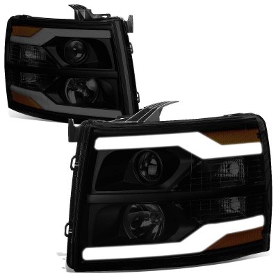 Chevy Silverado 3500HD 2007-2014 Black Smoked Facelift DRL Projector Headlights