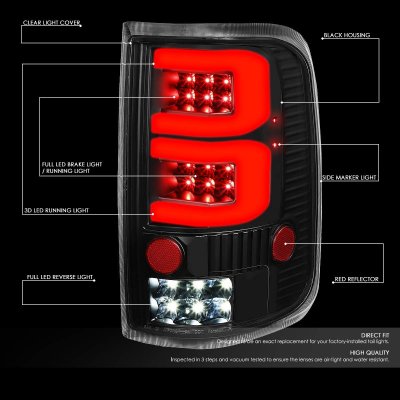 Ford F150 2004-2008 Black Custom Tube LED Tail Lights