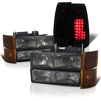 GMC Sierra 3500 1994-1998 Smoked Headlights Tinted Corner Black Smoked LED Tail Lights
