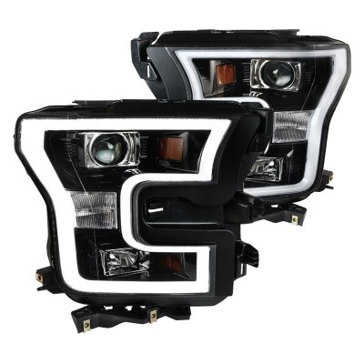 AUTOWIKI Projector Headlights Pair – 2015-2017 Ford F150 – Black Housing, LED DRL, Halogen – DOT/SAE