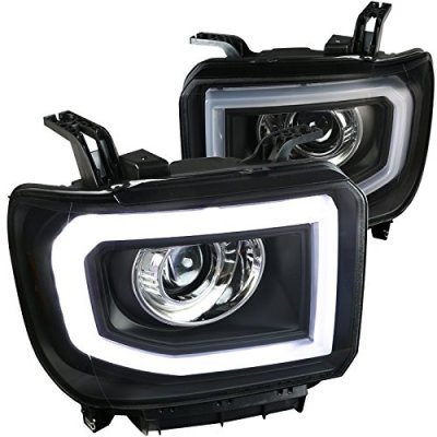 GMC Sierra 1500 2014-2015 Black LED Tube DRL Projector Headlights