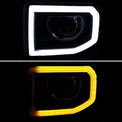 GMC Sierra 3500HD 2015-2016 Black LED Tube DRL Projector Headlights