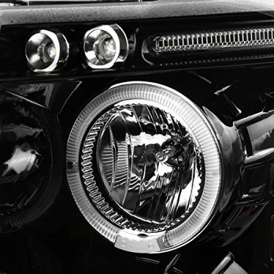Chevy Silverado 2007-2013 Gloss Black Halo Projector Headlights LED Eyebrow
