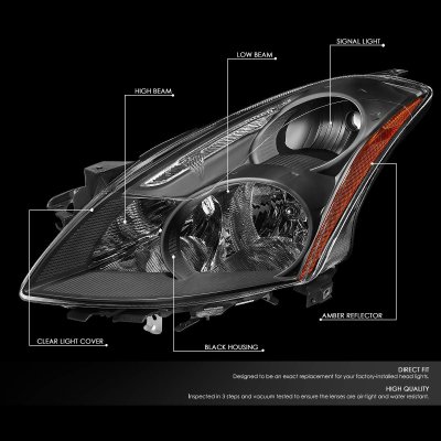 Nissan Altima Sedan 2010-2012 Black Euro Headlights