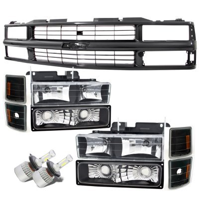 Chevy 3500 Pickup 1994-1998 Black Grille and LED Headlights Conversion Kit