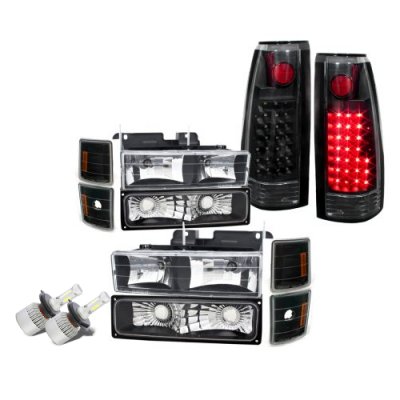 GMC Sierra 1994-1998 Black LED Headlights Conversion LED Tail Lights