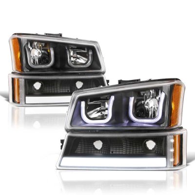 Chevy Silverado 2500HD 2003-2006 Black LED DRL Headlights Tube Bumper Lights