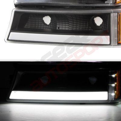 Chevy Silverado 3500 2003-2006 Black LED DRL Headlights Tube Bumper Lights