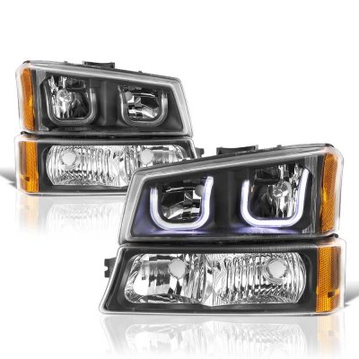 Chevy Silverado 1500HD 2003-2006 Black LED DRL Headlights Bumper Lights