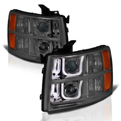 Chevy Silverado 2500HD 2007-2014 Smoked LED DRL Projector Headlights