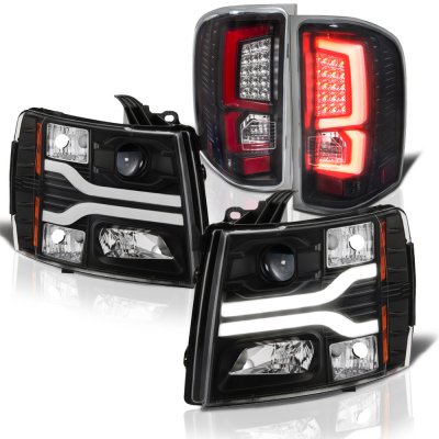 LED DRL Tube Headlights For 2007-2013 Chevy Silverado – Chrome Housing, Amber DRL