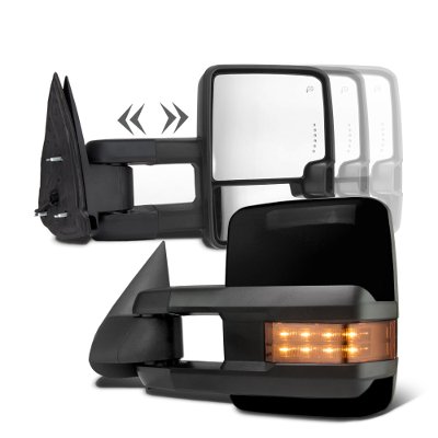 GMC Sierra 2500 2003-2004 Glossy Black Towing Mirrors LED Lights Power Heated