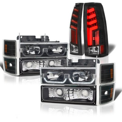 GMC Sierra 1994-1998 Black LED DRL Headlights Custom Tube LED Tail Lights