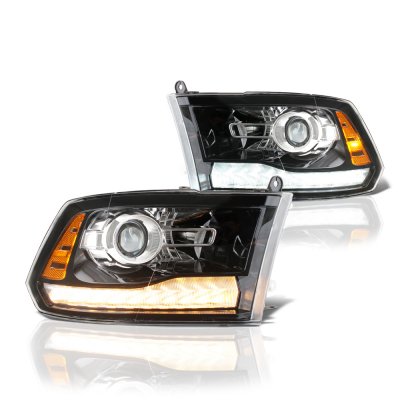 Dodge Ram 2500 2010-2018 Glossy Black Projector Headlights Premium LED DRL Signal Lights