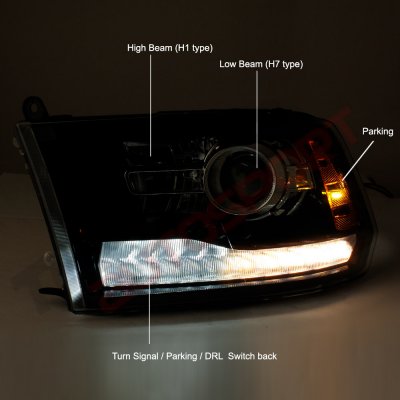 Dodge Ram 3500 2010-2018 Glossy Black Projector Headlights Premium LED DRL Signal Lights