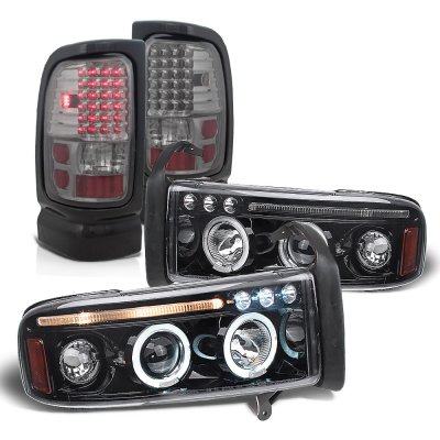 Dodge Ram 1994-2001 Smoked Halo Projector Headlights LED Tail Lights