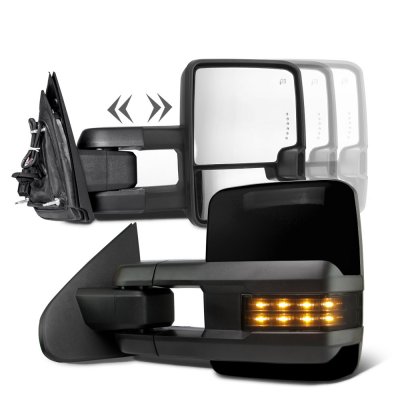 GMC Yukon XL Denali 2007-2014 Glossy Black Towing Mirrors Smoked LED Lights Power Heated
