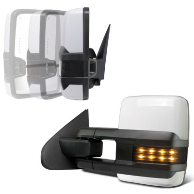 Chevy Silverado 2500HD 2015-2019 White Power Folding Towing Mirrors Smoked LED Lights Heated