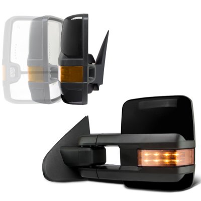 Pair Power Heated Manual Telescoping Tow Mirrors For 2014-2020 Chevy Silverado GMC Sierra – Black