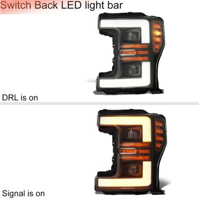 Ford F550 Super Duty 2017-2019 Black Projector Headlights LED DRL Dynamic Signal Activation