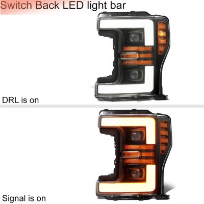 Ford F450 Super Duty 2017-2019 Glossy Black Projector Headlights LED DRL Dynamic Signal Activation