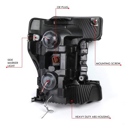 Ford F550 Super Duty 2017-2019 Black Smoked LED Tube DRL Projector Headlights