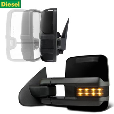 Chevy Silverado 2500HD Diesel 2015-2019 Glossy Black Power Folding Towing Mirrors Smoked LED Lights Heated