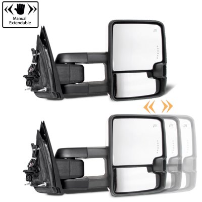 Chevy Silverado 3500HD 2007-2014 Chrome Towing Mirrors Smoked LED DRL Power Heated