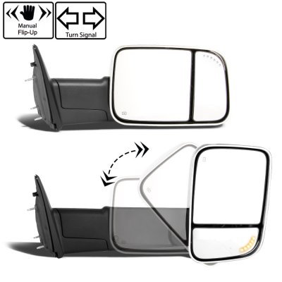 Dodge Ram 1500 2009-2018 Chrome Power Heated Turn Signal Towing Mirrors Smoked Signal Lens