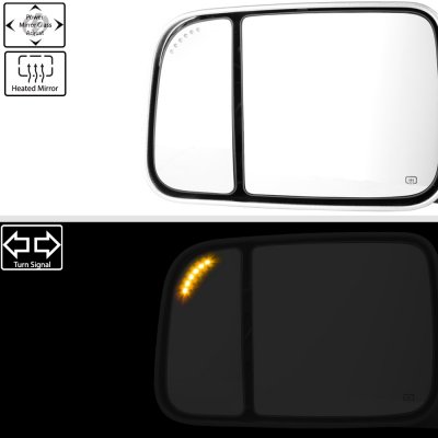 Dodge Ram 3500 2010-2018 Chrome Power Heated Turn Signal Towing Mirrors Clear Signal Lens