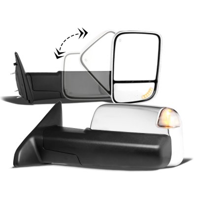 Dodge Ram 2500 2003-2009 Chrome New Power Heated Turn Signal Towing Mirrors Clear Signal Lens