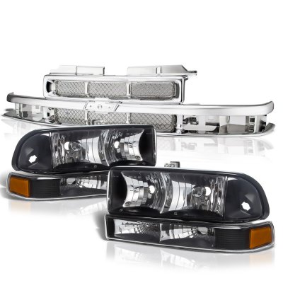 Chevy Blazer 1998-2005 Chrome Grille and Black Headlights Set