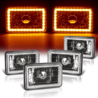 Chevy Blazer 1981-1988 Amber LED Halo Black Sealed Beam Headlight Conversion Low and High Beams