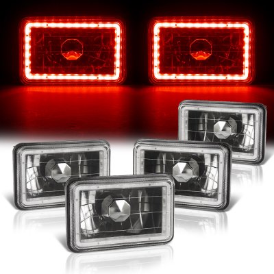 Ford LTD Crown Victoria 1988-1991 Red LED Halo Black Sealed Beam Headlight Conversion Low and High Beams
