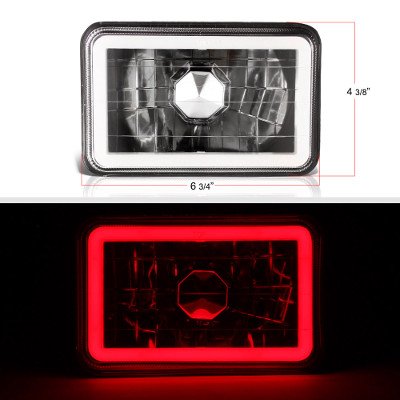 Dodge Daytona 1985-1986 Red Halo Tube Black Sealed Beam Headlight Conversion Low and High Beams